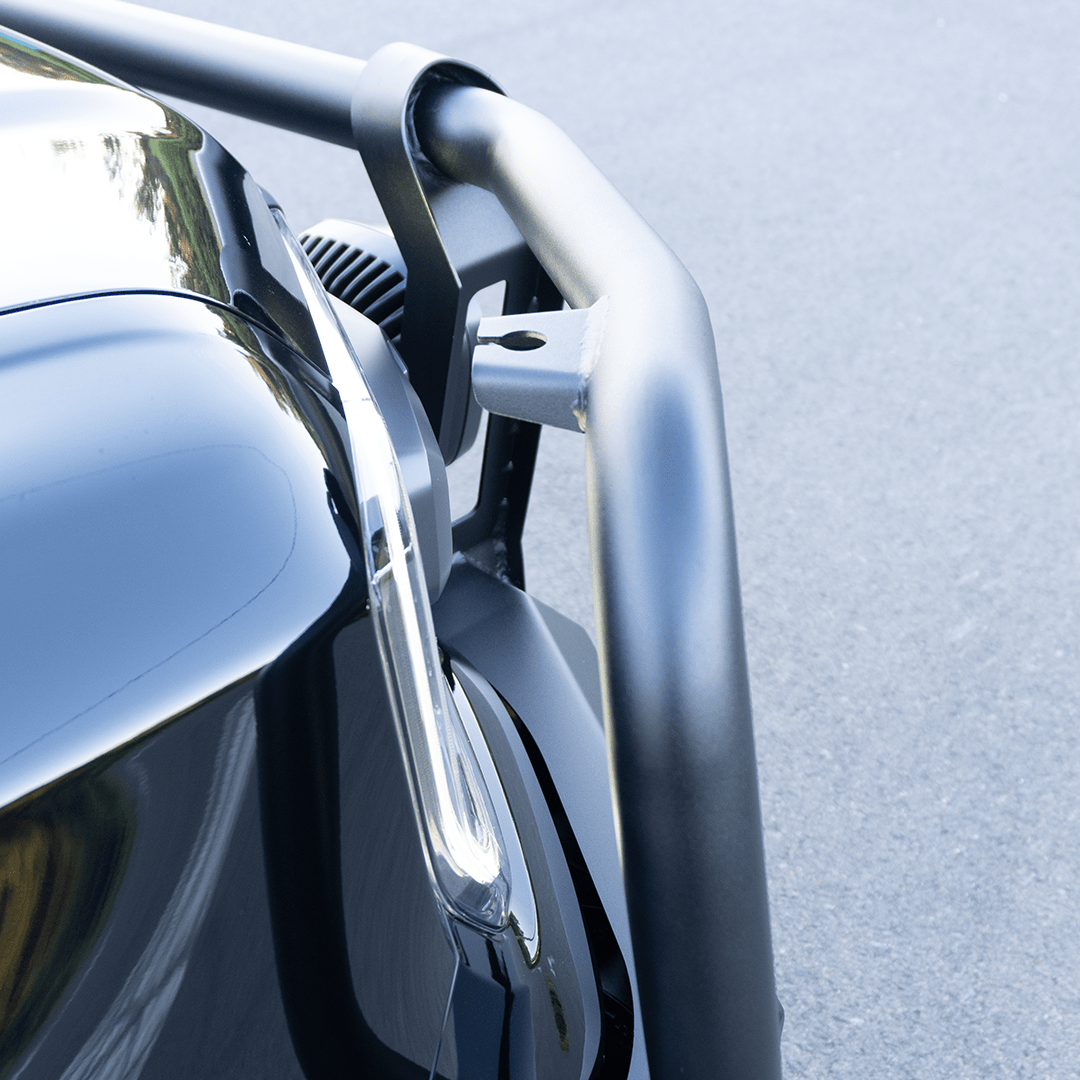 Close-up of a Ranger Raptor aftermarket Rockarmor bull bar on a blurred background