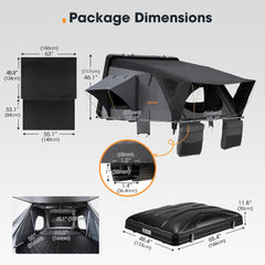 Dimensions of a roof top tent with detailed measurements on a white background