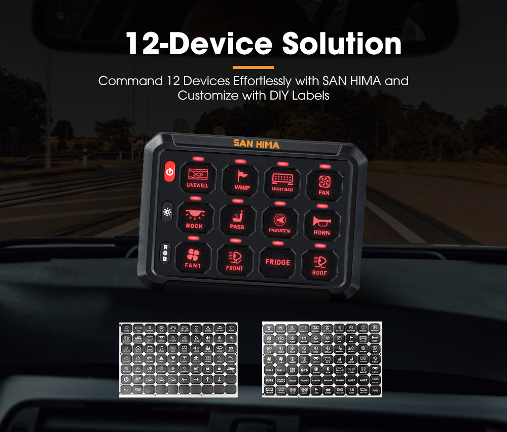 San Hima 12 Gang Bluetooth Switch Panel 12V/24V ON-OFF LED Control For Boat Car