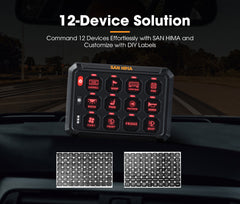 San Hima 12 Gang Bluetooth Switch Panel 12V/24V ON-OFF LED Control For Boat Car