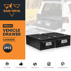 Two lockable vehicle drawers with San Hima branding on a white background