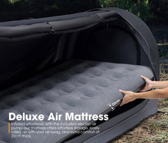Deluxe air mattress with electric air pump in outdoor setting