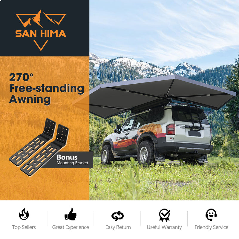 San Hima 270° Free-standing Awning with car in mountainous landscape