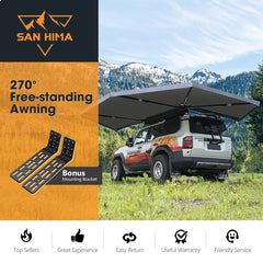 San Hima 270° Free-standing Awning with car in mountainous landscape