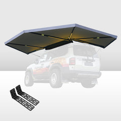 Car roof tent awning with mounting brackets on a white background