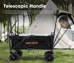 San Hima folding camping wagon with flexible, telescopic handle for comfortable use