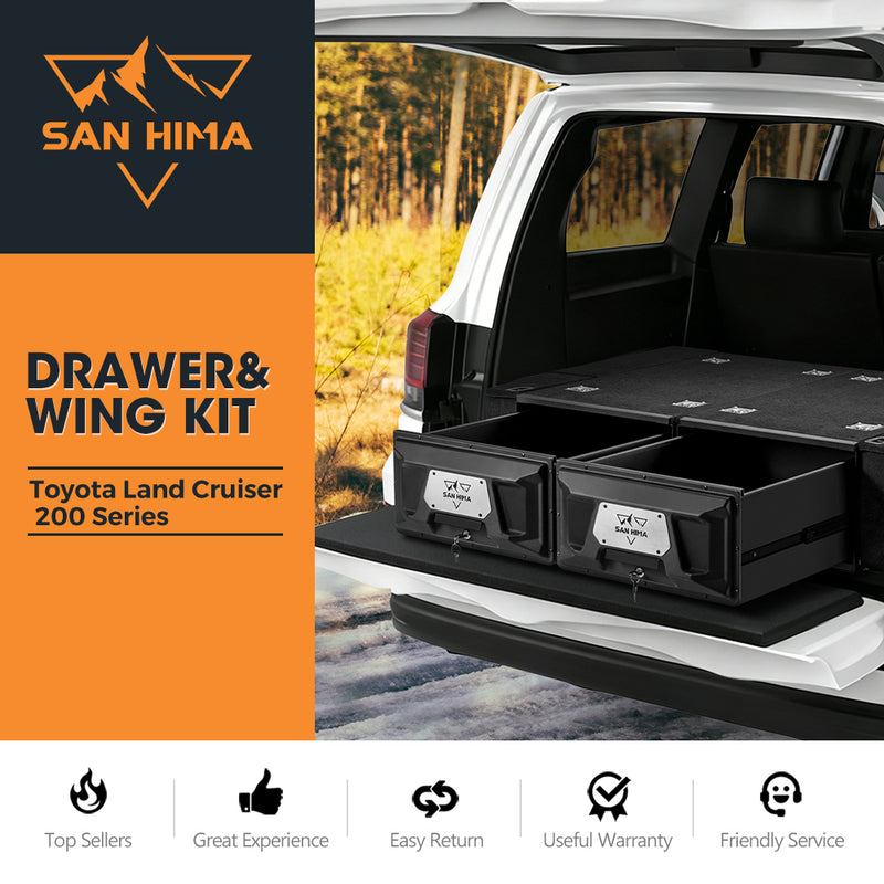 San Hima drawer and wing kit for Toyota Land Cruiser 200 Series with vehicle in background