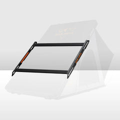 San Hima black metal roof rack with transparent panels, compatible with rooftop tents, displayed on a white background.