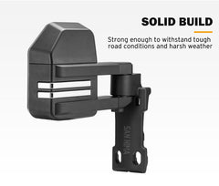 Black vehicle side mirrors with 'SAN HIMA' branding on a white background, featuring text about durability.
