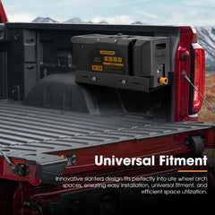 Portable water tank fitment in a red bakkie with mountains in the background