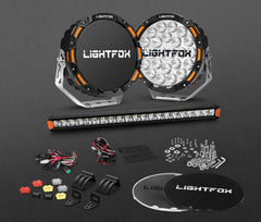 Lightfox OSRAM 9inch LED Driving Lights + 20" Single Row LED Light Bar + Wiring Kit