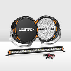 Lightfox OSRAM 9inch LED Driving Lights + 20" Single Row LED Light Bar + Wiring Kit