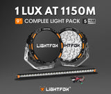 Lightfox OSRAM 9inch LED Driving Lights + 28" Single Row LED Light Bar + Wiring Kit