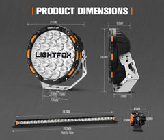 Lightfox OSRAM 9inch LED Driving Lights + 28" Single Row LED Light Bar + Wiring Kit