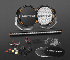 Lightfox OSRAM 9inch LED Driving Lights + 28" Single Row LED Light Bar + Wiring Kit
