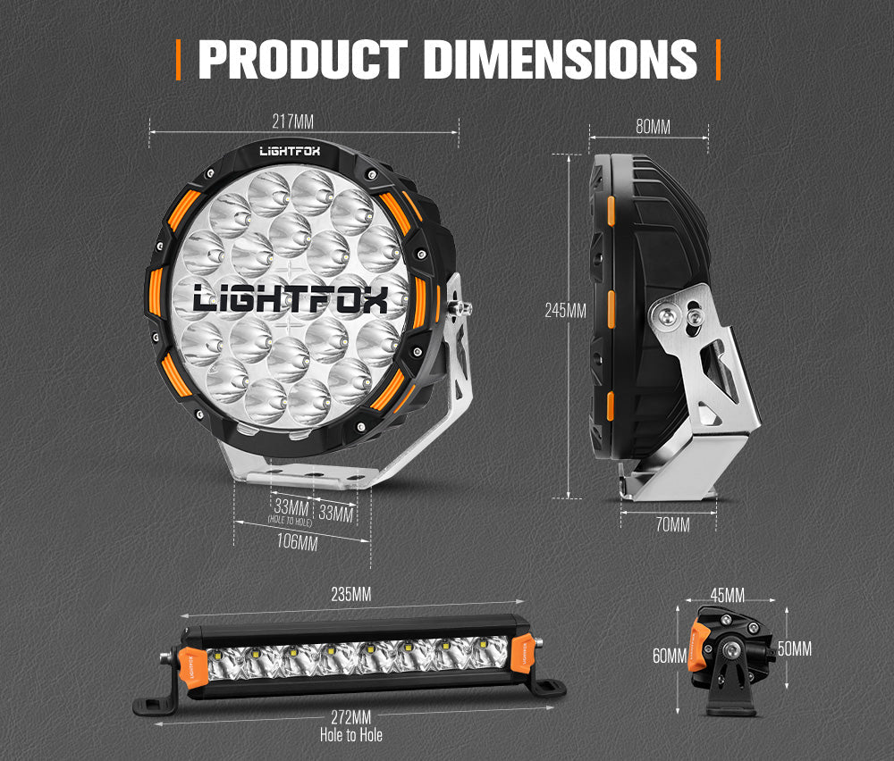 Lightfox OSRAM 9inch LED Driving Lights + 8inch LED Light Pods + Wiring Kit