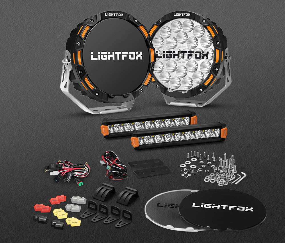 Lightfox OSRAM 9inch LED Driving Lights + 8inch LED Light Pods + Wiring Kit