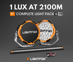 Lightfox Osram 9" LED Driving Lights + 28" Single Row LED Light Bar w/ Wiring Kit