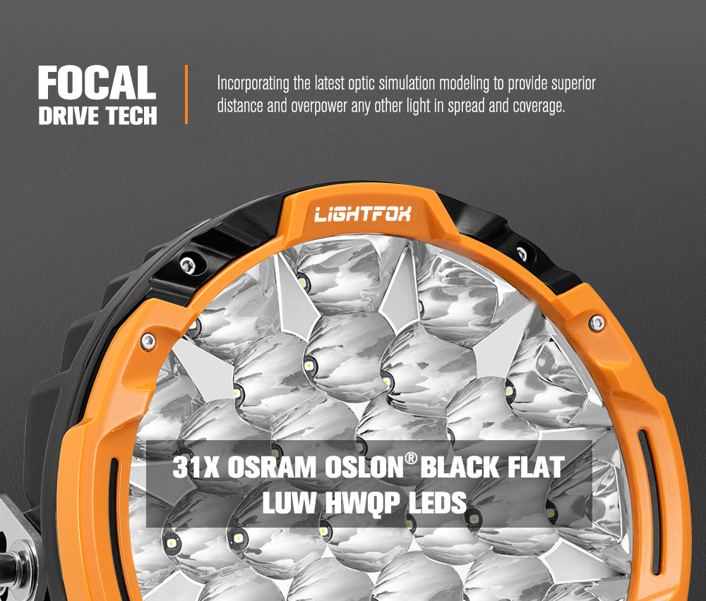 Lightfox Osram 9" LED Driving Lights + 28" Single Row LED Light Bar w/ Wiring Kit