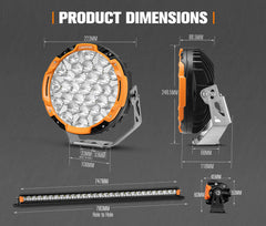 Lightfox Osram 9" LED Driving Lights + 28" Single Row LED Light Bar w/ Wiring Kit