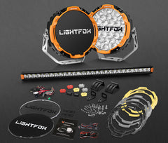 Lightfox Osram 9" LED Driving Lights + 28" Single Row LED Light Bar w/ Wiring Kit