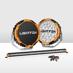 Lightfox Osram 9" LED Driving Lights + 28" Single Row LED Light Bar w/ Wiring Kit