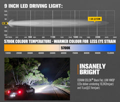 Lightfox Osram 9" LED Driving Lights + 40" Dual Row LED Light Bar w/ Wiring Kit