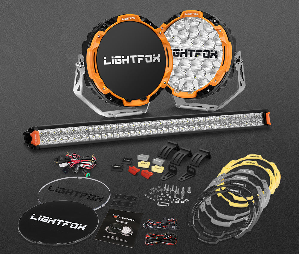 Lightfox Osram 9" LED Driving Lights + 40" Dual Row LED Light Bar w/ Wiring Kit