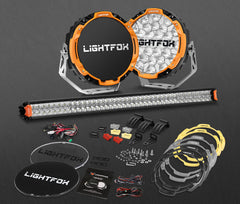 Lightfox Osram 9" LED Driving Lights + 40" Dual Row LED Light Bar w/ Wiring Kit