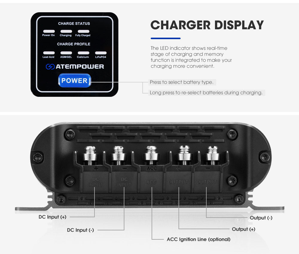 Atem Power 12V 30A DC to DC Battery Charger System Kit Isolator Dual Battery