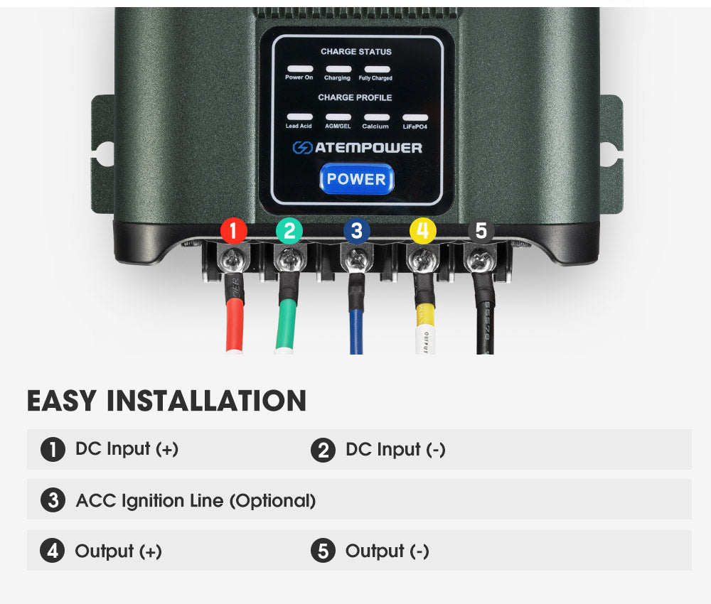 Atem Power 12V 30A DC to DC Battery Charger System Kit Isolator Dual Battery