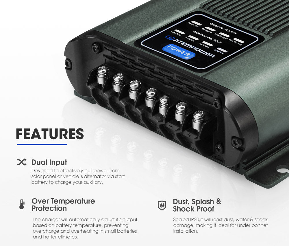 Atem Power 12V 40A DC to DC Battery Charger MPPT System Kit Isolator Dual Battery