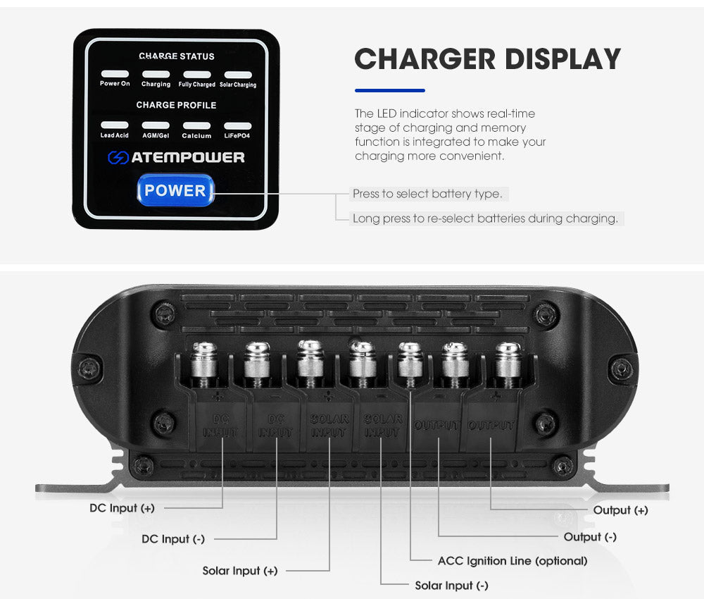 Atem Power 12V 40A DC to DC Battery Charger MPPT System Kit Isolator Dual Battery