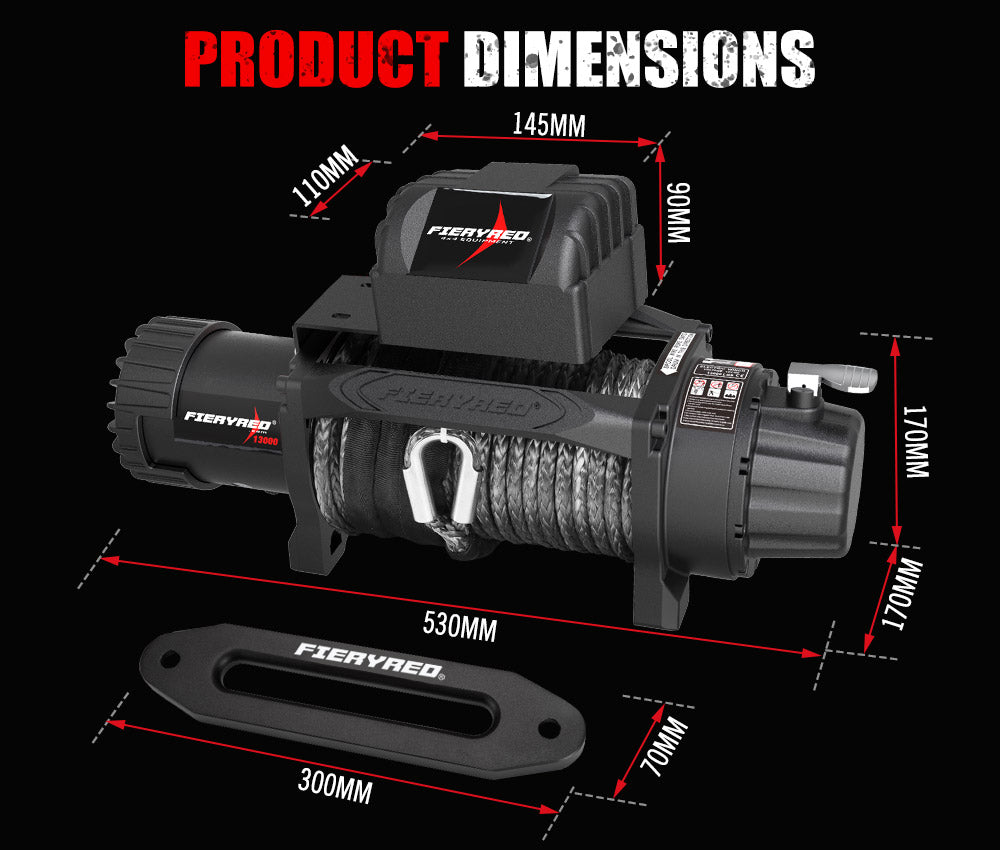 Fieryred 12V 13000LBS Electric Winch With Synthetic Rope