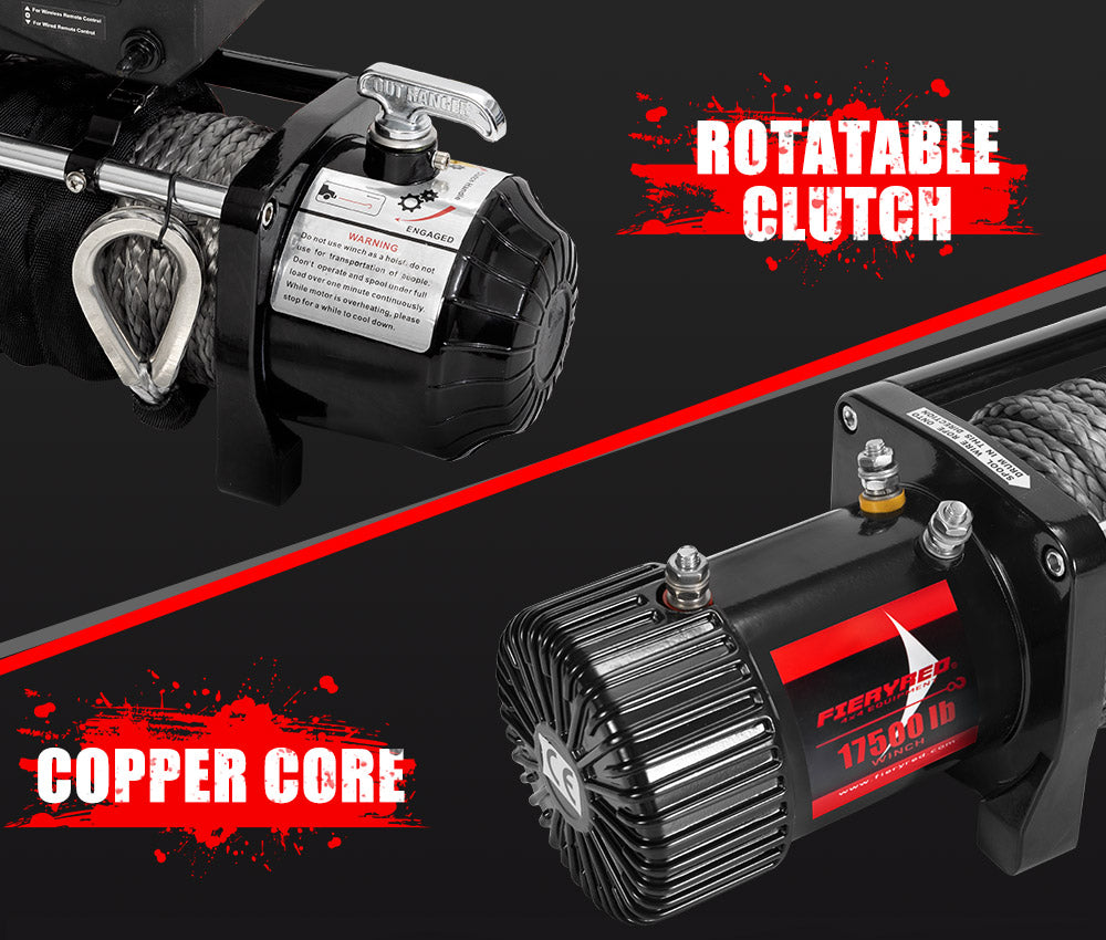 Fieryred 17500LBS Winch Wireless Synthetic Rope 12V Remote Atv 4WD