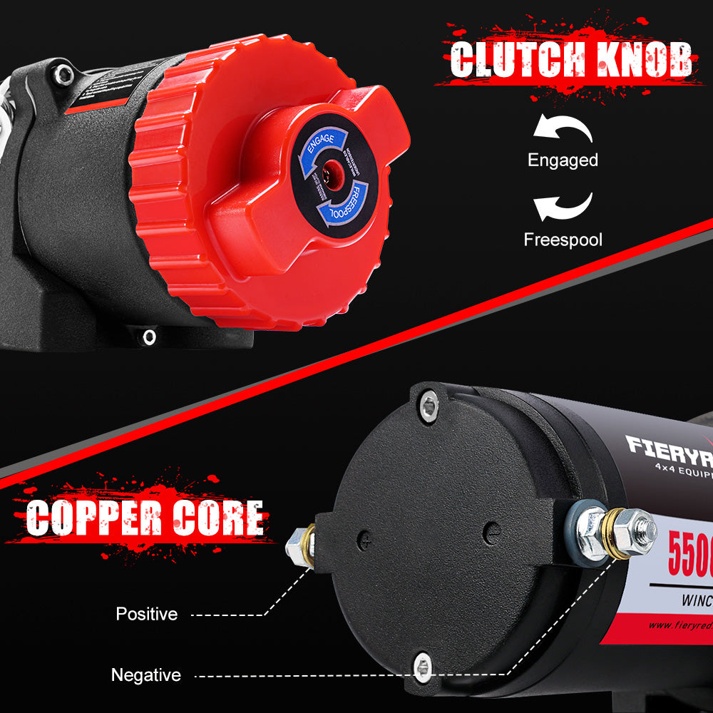 Fieryred Electric Winch 12V 5500LBS Synthetic Rope Wireless Remotes ATV UTV Boat - 4WD Warehouse