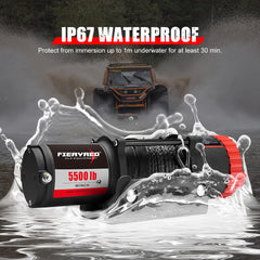 Fieryred Electric Winch 12V 5500LBS Synthetic Rope Wireless Remotes ATV UTV Boat - 4WD Warehouse