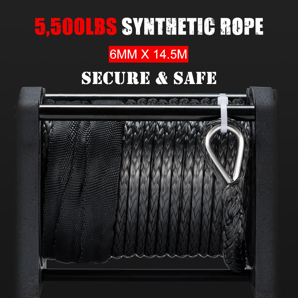 Fieryred Electric Winch 12V 5500LBS Synthetic Rope Wireless Remotes ATV UTV Boat - 4WD Warehouse