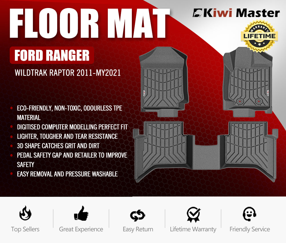 Kiwi Master 3D TPE Car Floor Mat for Ford Ranger Wildtrak Raptor 2011-MY2021 PX PX2