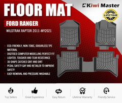 Kiwi Master 3D TPE Car Floor Mat for Ford Ranger Wildtrak Raptor 2011-MY2021 PX PX2