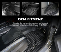 Kiwi Master 3D TPE Car Floor Mat for Ford Ranger Wildtrak Raptor 2011-MY2021 PX PX2