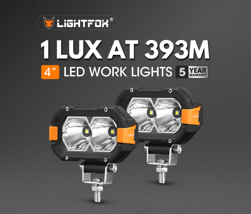 Lightfox Pair 4inch Osram LED Work Lights 1Lux @ 393m 4,600Lumens