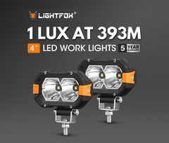 Lightfox Pair 4inch Osram LED Work Lights 1Lux @ 393m 4,600Lumens