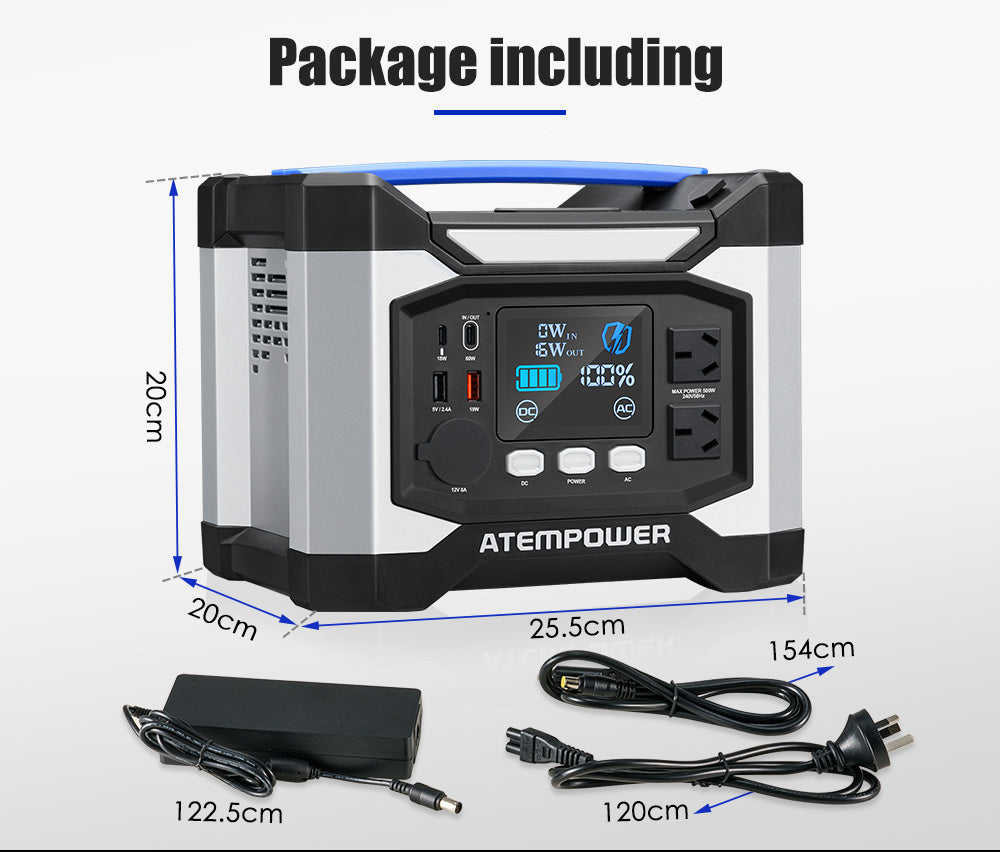 Atem Power AP500X Portable Power Station 500W Generator Solar Charging Battery Backup