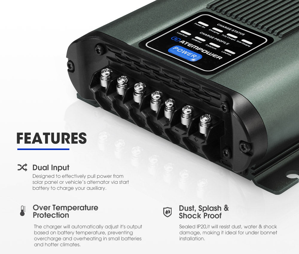 Atem Power 12V 20A DC to DC Battery Charger MPPT System Kit Isolator Dual Battery
