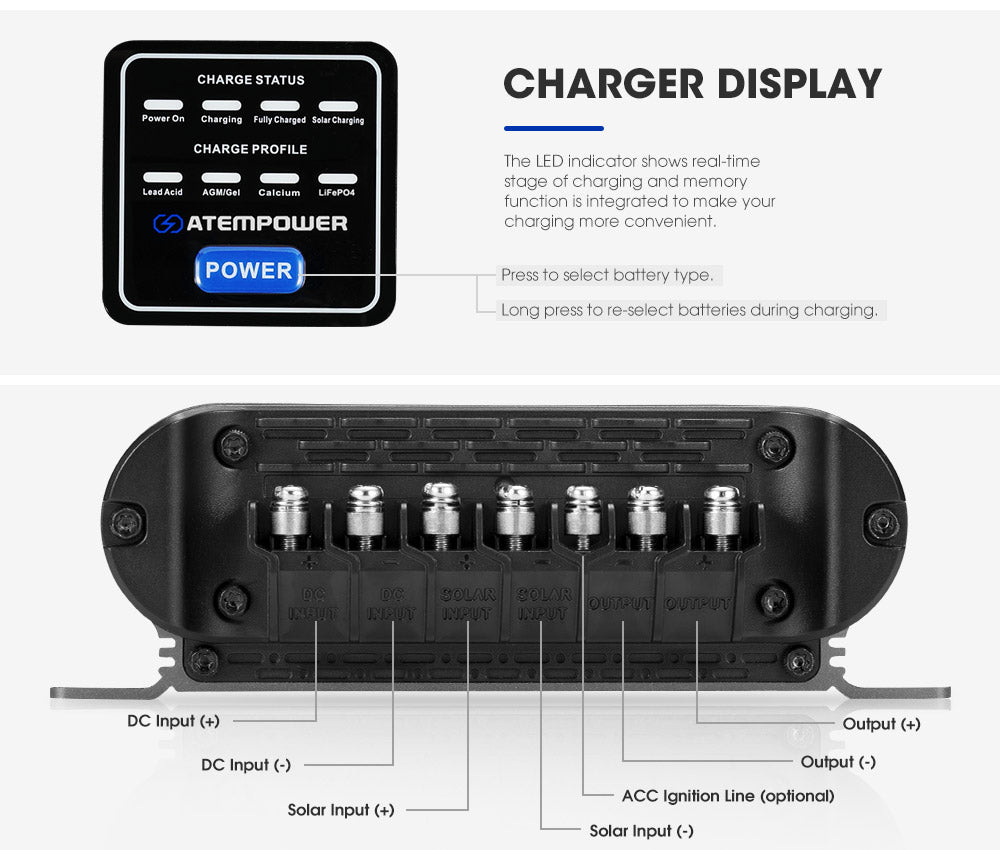 Atem Power 12V 20A DC to DC Battery Charger MPPT System Kit Isolator Dual Battery